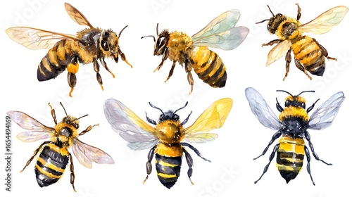 Bees watercolor illustration isolated on transparent. png file for art work, posters, posters, cards, holiday decor.