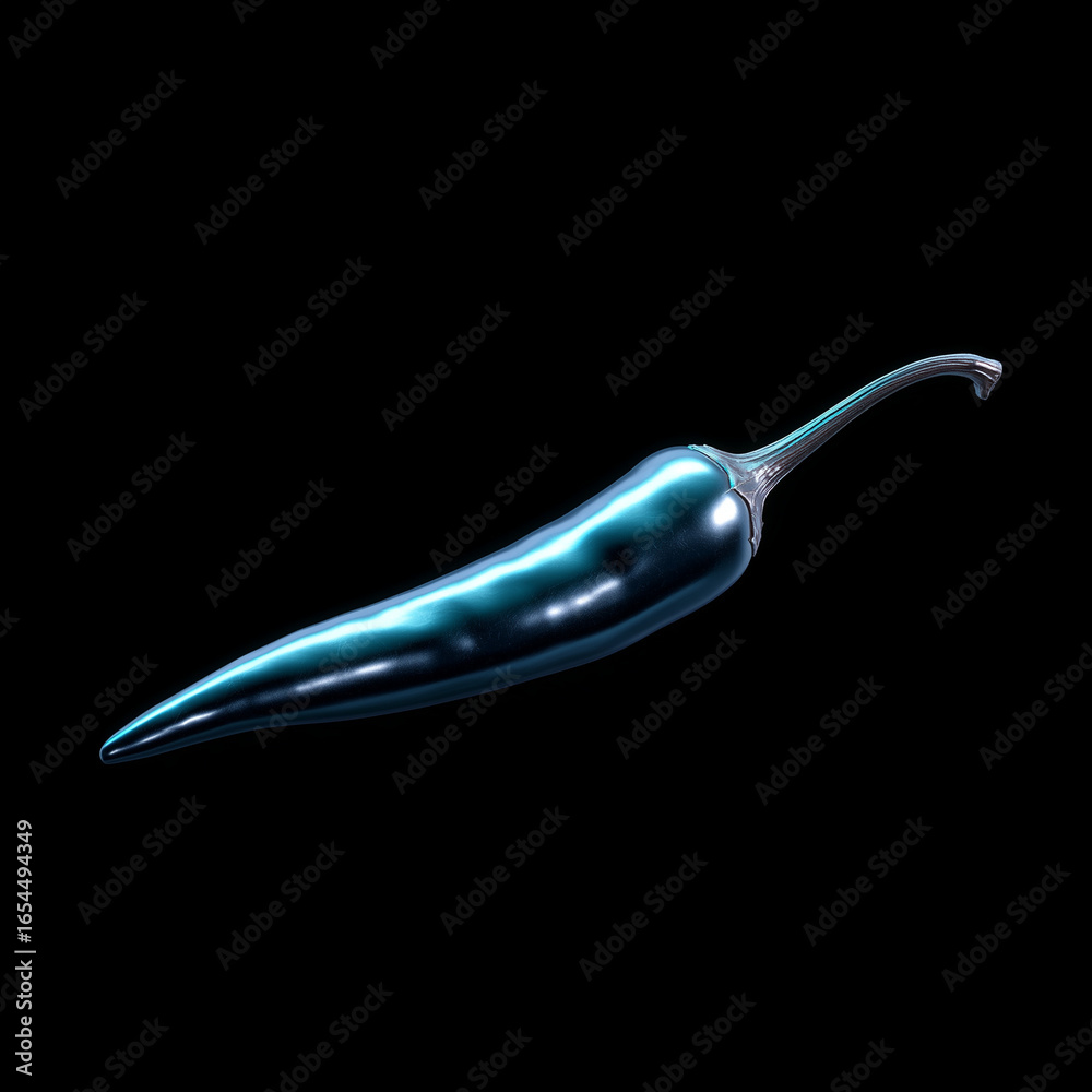 Obraz premium Metallic chili pepper in polished silver tones isolated on black background