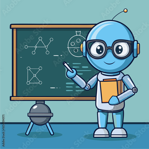 robot teacher with round glasses