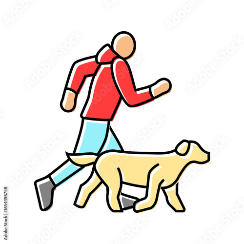 and handler running dog competition show color icon vector illustration