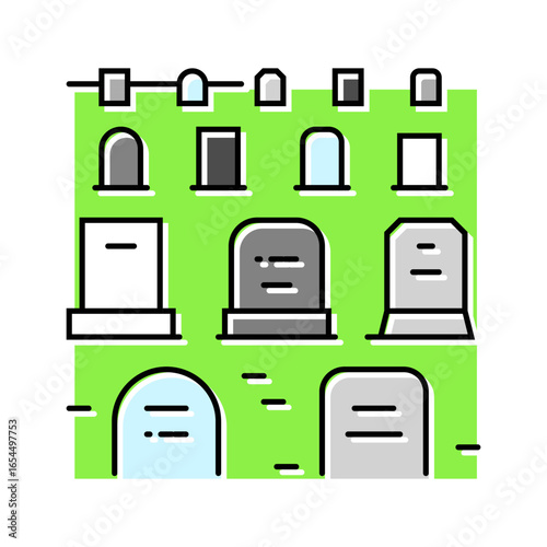 cemetery landscape mortality color icon vector illustration