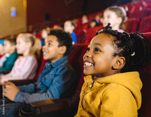 Children enjoy a movie together in a theater with excitement and joy