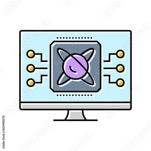 algorithm screen quantum computer color icon vector illustration