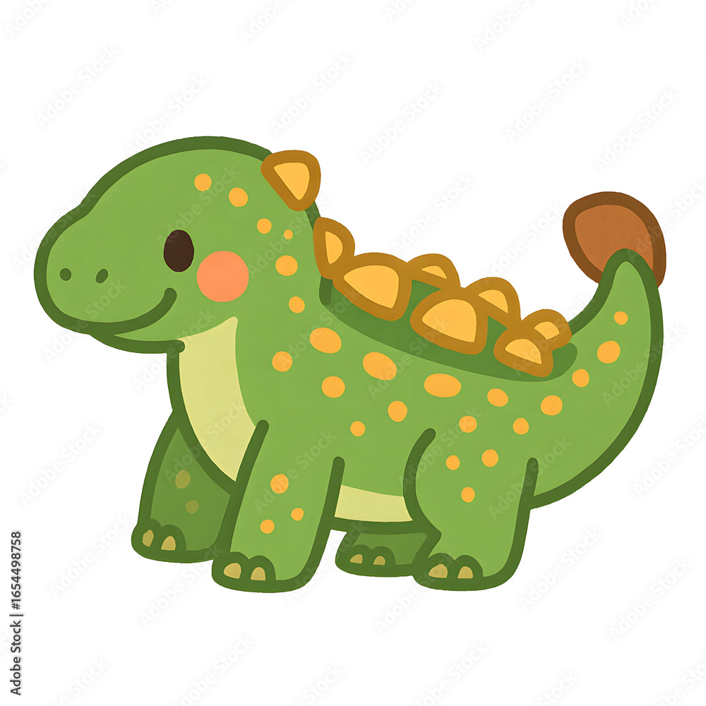 Obraz premium Cute Cartoon Dinosaur Vector Illustration, Kawaii Baby Dino Clipart PNG