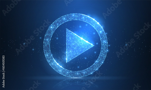 Polygonal wireframe play icon looks like constellation