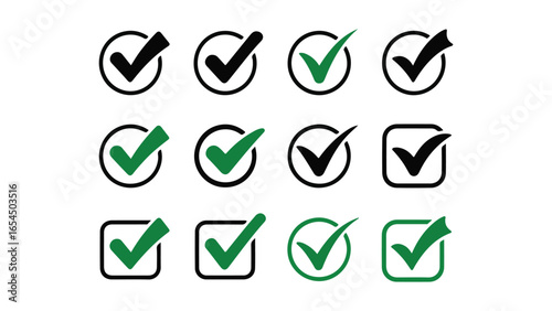 Simple checkmark icon design in multiple colors, vector illustration of the versatile checkmark icon