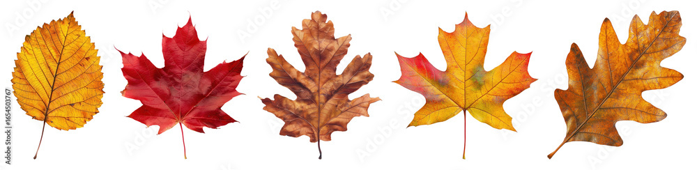 Obraz premium PNG Colorful autumn leaves collection, element set on transparent background