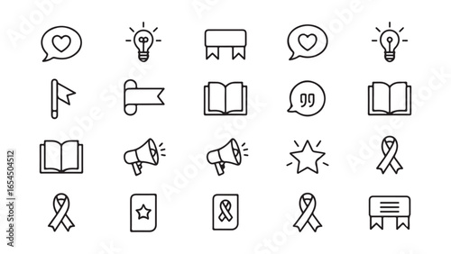 Modern line art icon collection featuring diverse symbols