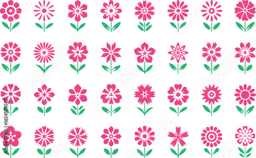 Pink Flower Pattern Vector Set – Floral, Decorative, Blossom, Garden, Nature, Petals, Abstract, Romantic, Minimal, Cute, Spring, Botanical, Vintage, Ornament, Bloom, Modern, Textile, Art