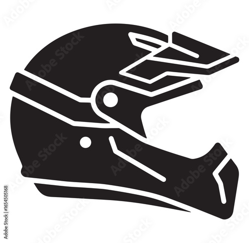 Black and white graphic illustration of a motorcycle helmet protective headgear design