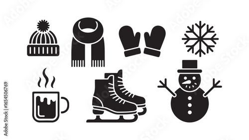 Winter themed icon set for seasonal graphics and design projects