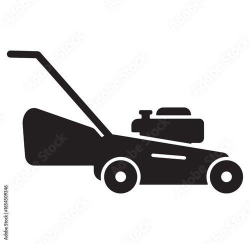 Clean and simple black and white illustration of a lawnmower ready for lawn care.