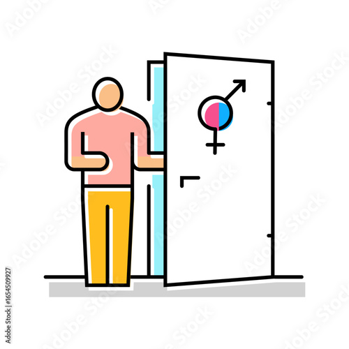 person choosing from inclusive restroom color icon vector illustration