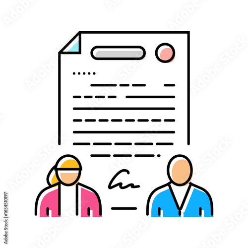 man woman signing equal contract color icon vector illustration