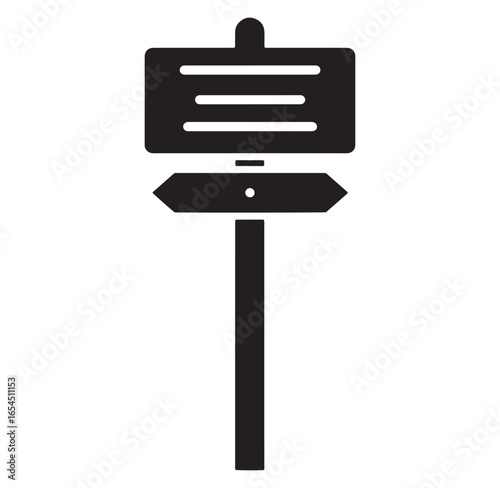 Simple black and white illustration of a directional signpost pointing towards an indicated direction