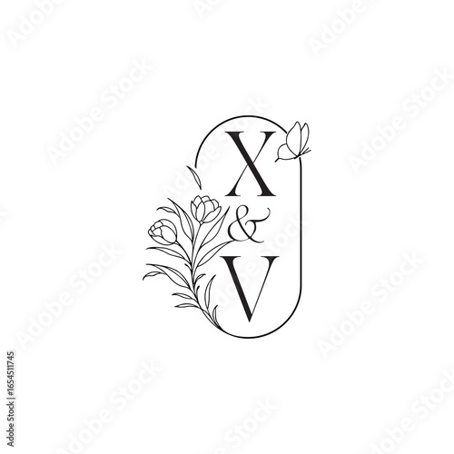 XV letter luxury minimalist logo design wedding initial concept alphabet caligraphic style monogram