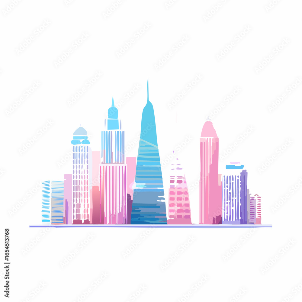 Fototapeta premium Pastel City Skyline Illustration
