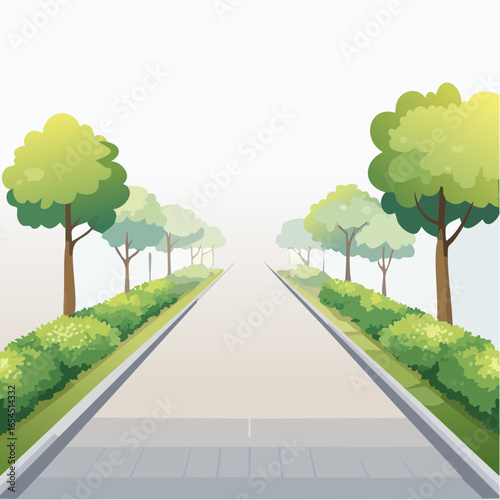 Straight Road Lined with Lush Green Trees on a Sunny Day