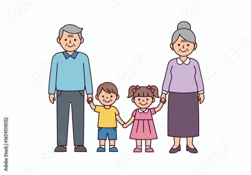 Grandparents happily holding hands with their grandchildren, creating joyful family memories together