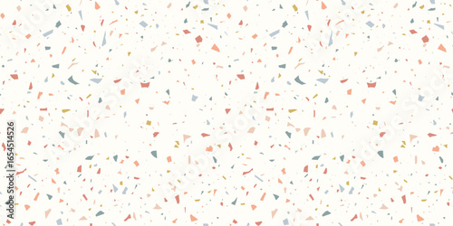 Seamless terrazzo vector pattern. Colorful pastel stone chips scattered on light Background. Minimal modern texture for tile, packaging, wallpaper, surface design