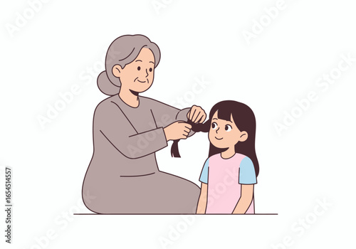 Grandmother braiding her granddaughter's hair with love and care for sweet family moments