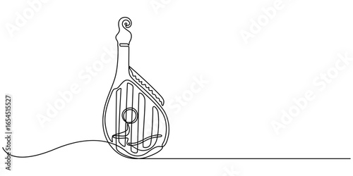 Kobza one line art. Continuous line drawing of music, instrument, folk, musical, ukrainian, Bandura one line art, Musical instruments continuous one line illustration. Vector linear illustration. 