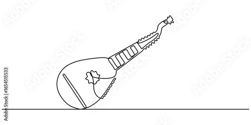 Kobza one line art. Continuous line drawing of music, instrument, folk, musical, ukrainian, Bandura one line art, Musical instruments continuous one line illustration. Vector linear illustration. 