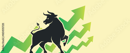 Crypto Up Vector Illustration with Bull. Digital Currency Growth and Bull Market Concept. Bull Market Crypto Vector Image, Rising Up Trend Bull Graphic. Upward Growth. Blockchain and Finance Market