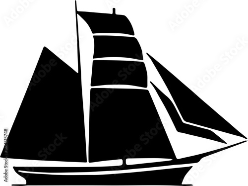 A minimalist black vector illustration of a traditional sailing ship with multiple sails. The design is simple yet elegant, suitable for logos, tattoos, or decorative artwork.