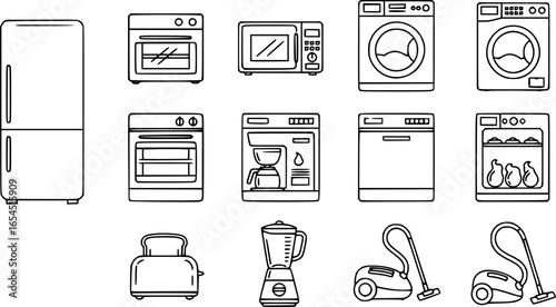 A line drawing icon set for monochrome home appliances using vectors
