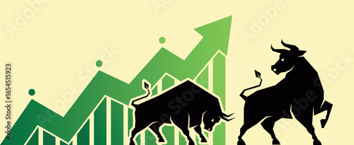 Crypto Up Vector Illustration with Bull. Digital Currency Growth and Bull Market Concept. Bull Market Crypto Vector Image, Rising Up Trend Bull Graphic. Upward Growth. Blockchain and Finance Market