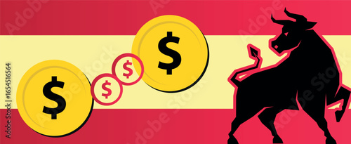 Crypto Up Vector Illustration with Bull. Digital Currency Growth and Bull Market Concept. Bull Market Crypto Vector Image, Rising Up Trend Bull Graphic. Upward Growth. Blockchain and Finance Market
