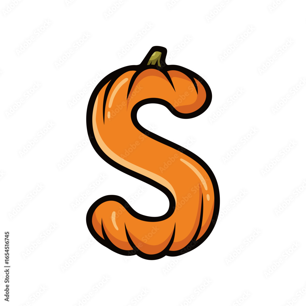 Fototapeta premium Vibrant orange pumpkin shaped letter S perfect for fall branding