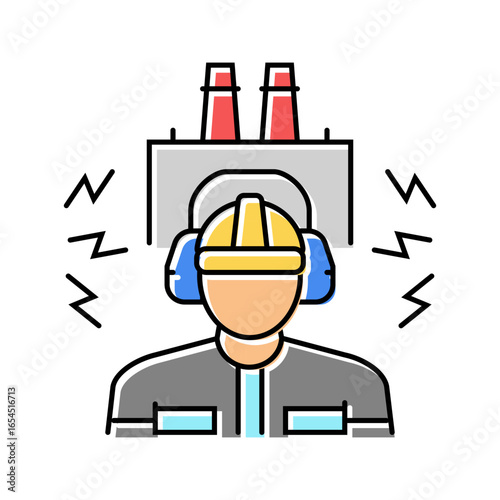 worker using ear protection noisy factory color icon vector illustration