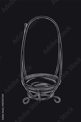 Hookah charcoal holder for smoking drawing in vintage graphic style with white on black background
