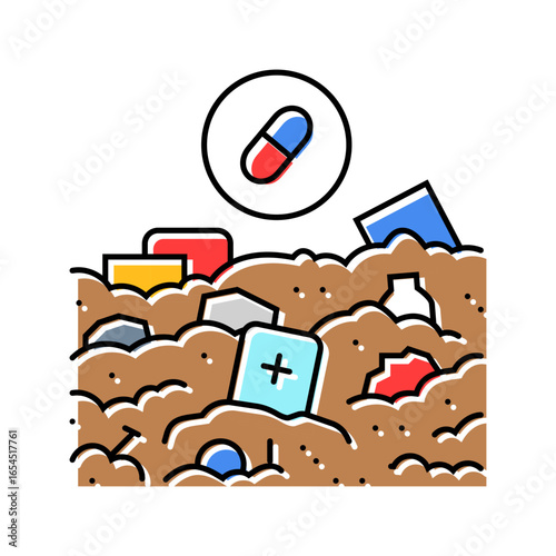 prescription drugs landfill color icon vector illustration