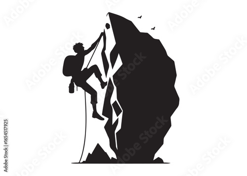 rock climbing logo silhouette vector, mountain climbing vector silhouette illustration, sport climbing silhouette logo, abseiling rock climbing logo silhouettes vector on white background