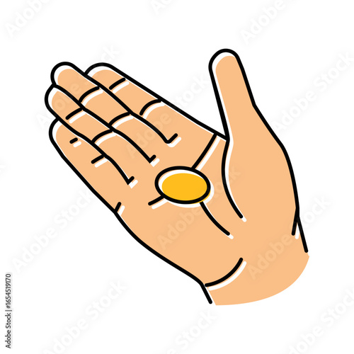 single coin open palm color icon vector illustration