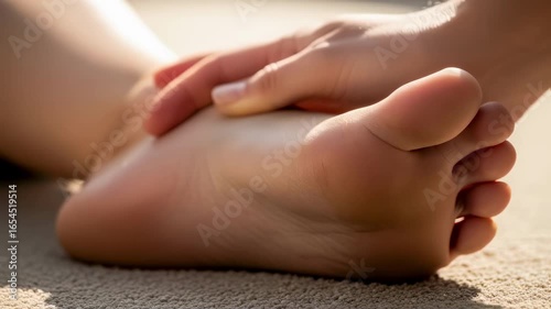 Wallpaper Mural Barefoot on soft surface with hand applying pressure to sole depicting foot fatigue. Torontodigital.ca