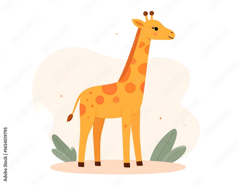Fototapeta premium Cute cartoon giraffe in a simple, stylized illustration