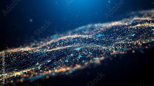 Abstract digital network with glowing particles, showcasing intricate connections.