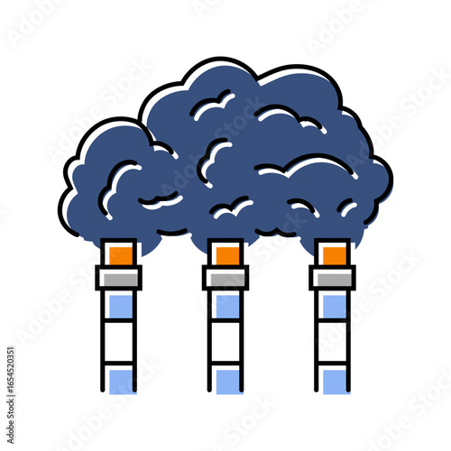 factory chimneys emitting thick smoke air pollution color icon vector illustration