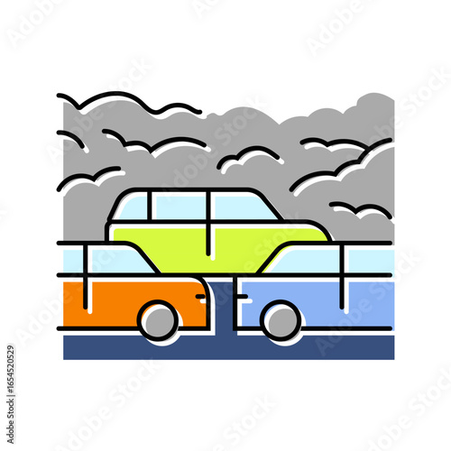 traffic jam smog above vehicles color icon vector illustration