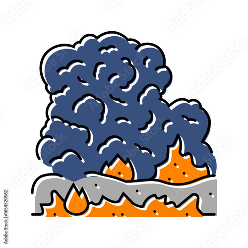 burning garbage dark smoke air pollution color icon vector illustration
