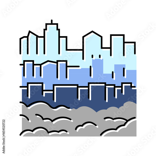 city skyline under dense haze air pollution color icon vector illustration