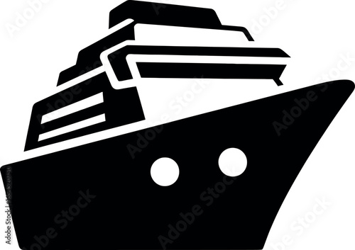 Vector art of black and white icon of a cruise ship isolated on white background transparent background