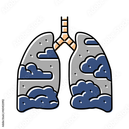lungs filled smoke soot air pollution color icon vector illustration