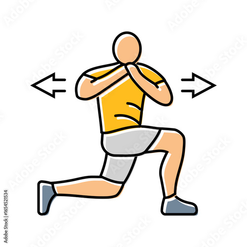dynamic lunge rotation functional fitness color icon vector illustration