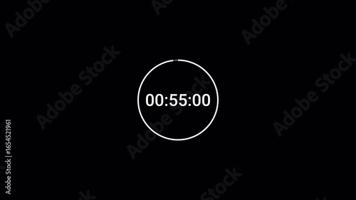 one Minute Digital Countdown Timer with minute, seconds, milliseconds from 60 to 0 seconds on transparent background, one minute countdown video with alpha  channel.