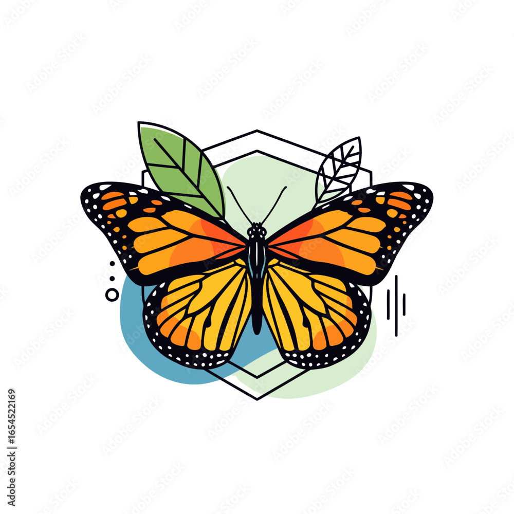 Obraz premium A vibrant vector illustration of a birdwing butterfly. The clean, modern design with sharp lines and abstract shapes captures the animal's delicate form in its natural environment.